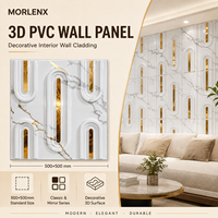 Panneau mural 3D en PVC effet marbre MORLENX avec incrustation miroir doré, revêtement mural décoratif pour les intérieurs hôteliers