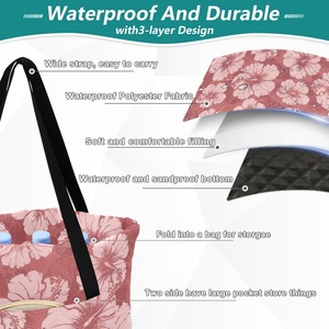 60X80in Hawaii Hibiscus Flowers Oversized Custom Design Quilted Foldable Camping Blankets Outdoor Portable Picnic <b>Mat</b> Handbag - Product Image 4