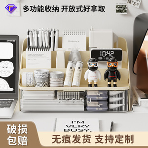 Stationery Storage Box <b>Drawer</b> Style <b>Desk</b> Organizer Large Capacity Multi Functional Plastic Creative Cosmetic Holder For Office - Product Image 5