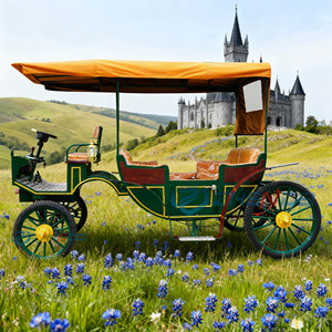Chariot de transport électrique à quatre roues pour touristes, type calèche, idéal pour les visites en parc - Véhicule de tourisme à chevaux très demandé - Product Image 2