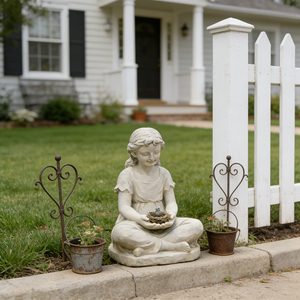 Estatua Artística de Niña Sentada para Jardín, Figura Decorativa de Resina para Niños para Césped y Patio Exterior, Escultura Lúdica de Comedero para Pájaros - Product Image 3