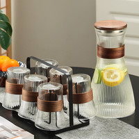 Vente chaude Haute Borosilicate Verre Froid Bouilloire En Verre Rayé Théière Et Tasse Ensemble Vertical En Cuir Manchon En Verre Pichet