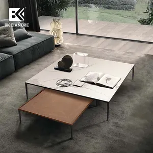 Simple design Living Room Modern Luxury Furniture Marble/Ceramic Coffee Table Tea Table set with aluminum base