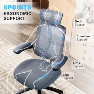 Heavy Duty 500lbs <b>Big</b> and Tall Mesh Office Chair, Ergonomic High Back with Headrest, Flip-up Armrests, Wide <b>Cushion</b>&Quiet Wheels - Product Image 5
