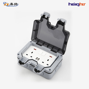 ปลั๊กไฟกันน้ำกลางแจ้งแบบสูง 13A มาตรฐานอังกฤษแบบคู่ พร้อมพอร์ต USB วัสดุ ABS ระดับ IP66 - Product Image 2