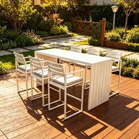 Ensemble de bar de patio extérieur 7 pièces, table haute moderne en aluminium et 6 tabourets de bar pour balcon, patio, bord de piscine
