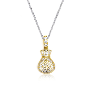 Collier pendentif sac à monnaie en argent plaqué or 925 avec diamants taille brillant rond, style hip-hop, pour usage quotidien - MSN-870 - Product Image 1