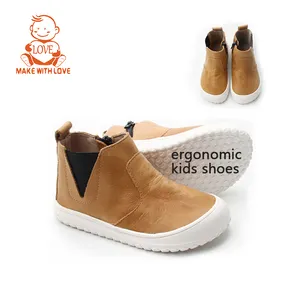 BEIBEIHAPPY Patent Designer Custom Baby Toddler Kids Leather Anti-slip Plain Ankle Zip Up Ergonomic Boots Shoes
