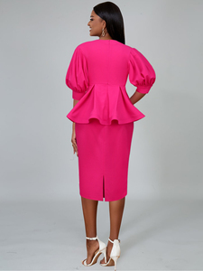 Puffärmel Büro-Damenkleidung Applikation <span class=keywords><strong>Peplum</strong></span>-Tops Karriere-Bleistiftkleid - Product Image 2