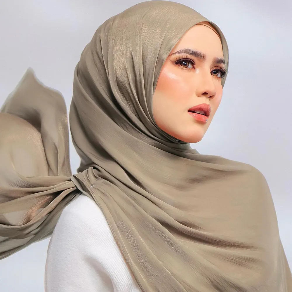 Novo hijab xale islâmico plissado glitter chiffon cor lisa sólida mulheres longas hijab cachecol