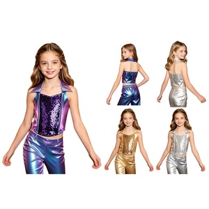 Conjuntos de Baile para Niñas, Top Corto con Lentejuelas Holográficas, Cuello Alto Metálico, para Actuaciones Contemporáneas, Personalizado - Product Image 1