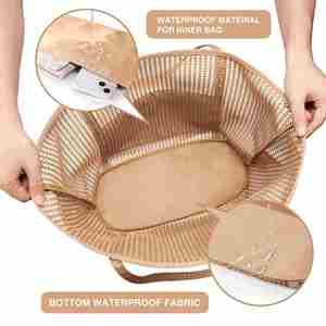 Bolso de Playa de Mimbre con Logotipo Bordado Personalizado, Bolso de Mano de Paja Tejida a Crochet Hecho a Mano para Mujer - Product Image 6