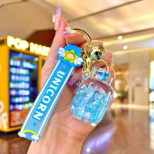 Cartoon Liquid Oil Acrylic Little Girl Key Chain Quicksand Acrylic Keychain Liquid <b>Floating</b> Bottle Little Girl Key Chain - Product Image 3