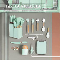 Ensemble d'ustensiles de cuisine modernes en silicone avec couteaux et seau de rangement, emballage en boîte