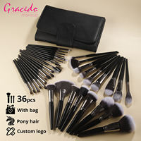Ensemble de pinceaux de maquillage de luxe Gracedo, 15 pièces, échantillon gratuit, pinceaux de maquillage noirs en gros