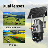 Caméra de sécurité solaire à double objectif avec détection de mouvement PIR+Radar HD, vision nocturne, protection contre la pluie en métal, pour extérieur