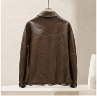 Veste en cuir de mouton surdimensionnée pour femmes, col à revers, fermeture éclair sur le devant, grandes poches plaquées, manteau en peau de mouton véritable