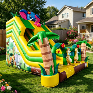Grand toboggan gonflable sur le thème de la jungle, avec des éléphants et des girafes colorés, pour les parcs d'attractions et les entreprises de location - Product Image 5