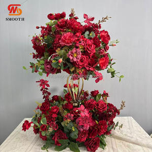 ช่อดอกไม้ประดิษฐ์สีแดง ดีไซน์ใหม่ สวยหรู สำหรับตกแต่งงานแต่งงาน - Product Image 3