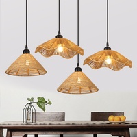 Lustre suspendu réglable en rotin et fer, style rétro vintage, avec design créatif pour restaurants et hôtels