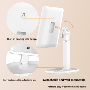 Square <b>LED</b> Makeup Mirror with Storage Organizer Base Dimmable Touch Screen Tabletop <b>Vanity</b> Mirror for Cosmetic Beauty - Product Image 3