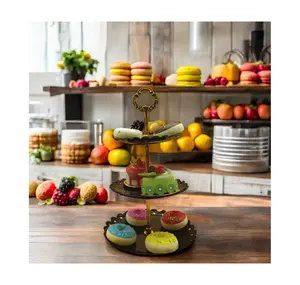 ZX黑色圆形3层马卡龙展示架塑料派对展示架水果甜点应用