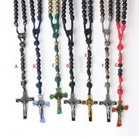 Bijoux religieux chrétiens, perles de 10 mm, cordon en paracorde, collier de prière robuste en paracorde Saint Benoît, collier catholique pour hommes