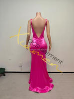 Robe de soirée de bal pour femme Ocstrade Fashion, en satin rose, ornée de strass argentés, avec décolleté plongeant en V et dos nu