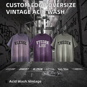 Camisetas Hip Hop de Algodón 100% de 280GSM con Logo Personalizado, Efecto Monkey Wash y Lavado Ácido Vintage, para Hombre, con Efecto Desgastado por el Sol y la Arena - Product Image 2