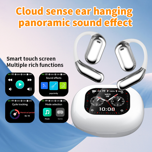 Eson Hot-selling 5.4 - Wireless Open Ear Earbuds with LCD Full Color Touch Screen Charging Case, Premium Sound Sport Headphones