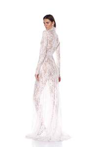 Stile Sexy Sexy <span class=keywords><strong>con</strong></span> scollo a V a manica lunga abito <span class=keywords><strong>lungo</strong></span> stretto trasparente in <span class=keywords><strong>pizzo</strong></span> <span class=keywords><strong>con</strong></span> <span class=keywords><strong>spacco</strong></span> <span class=keywords><strong>vestito</strong></span> Sexy - Product Image 3