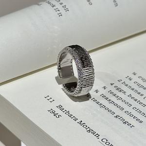 S925 Pure Silver Adjustable CNC Car Flower Ring Simple <b>French</b> <b>Vintage</b> Style Inlay Sparkling Casual Design - Product Image 1