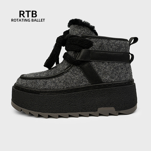 Lông Cừu Và Dày Tuyết Khởi Động Chống-Trượt Đế Cao Su Không Thấm Nước Da Bò Mùa Đông Tuyết Chống Ngoài Trời Đi Bộ Đường Dài Khởi Động Lông Khởi Động - Product Image 2