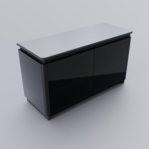 Consola de Control Comercial Moderna Kesino, Mueble de Oficina Modular de Acero Inoxidable/Vidrio con Esquinas Redondeadas de un Solo Lado - Product Image 1