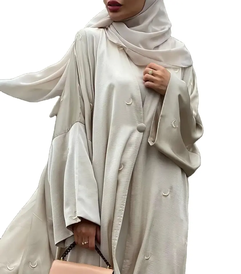 Moda feminina dubai abaya luxo modéstia estilo lua bordado Aberto Abaya mulheres muçulmanas vestido cardigan