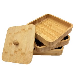 Bamboo Three Layer <b>Storage</b> Box Square 18x18x14cm <b>Stackable</b> Food <b>Container</b> Kitchen Desktop Use - Product Image 1