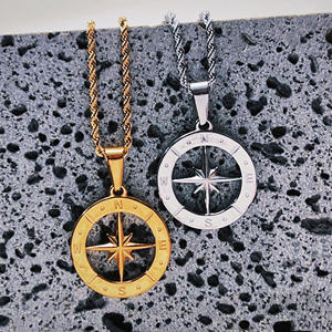 Collier pendentif boussole étoile du nord en or 18 carats pour homme, cercle de boussole, ancre en or, cadeau pour petit ami, petite amie - Product Image 3