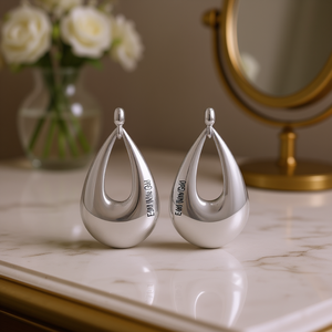 E4500 Orecchini pendenti alla moda in oro bianco a forma di goccia, gioielli di tendenza per donna - Product Image 2