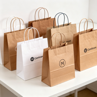 Sac en carton kraft recyclé avec poignée, logo personnalisé imprimé, faible MOQ, vente en gros, emballage pour le shopping