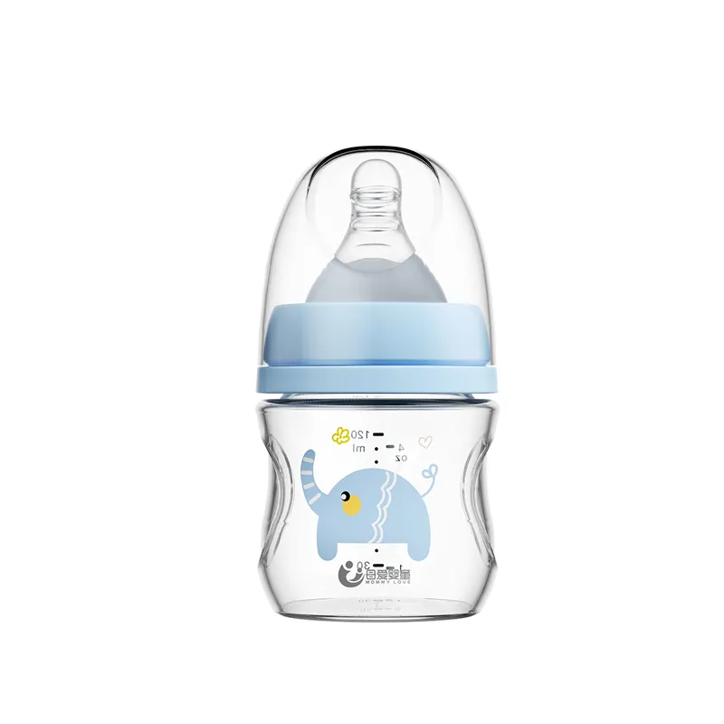 Breiter Hals 4ZZ/120ML OEM-Fabrik Babyglas-Fütterflasche für Babyglas Milchflasche Glas Babyfütterflasche mit Nippel