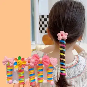 Bow Knot Telefone Colorido Fio Cabelo Laços Mulheres Meninas Elastic Hair Bands Spiral Coil Rubber Bands Ponytails Acessórios para cabelo