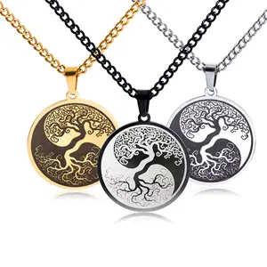 New Retro Beautiful Stainless Steel Black and White Yin and Yang Life Tree Time Pendant Necklace Picture Private Custom