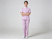 Ensemble d'uniformes infirmiers pour femmes en coton et polyester tissé, col mandarin rose, taille cintrée, pour hôpital et clinique