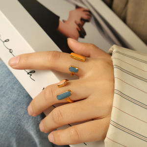 Vintage Hong Kong Style Geometric Enamel <b>Ring</b> Minimalist Stainless Steel <b>Statement</b> Jewelry Elegance - Product Image 3