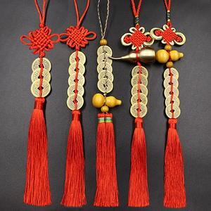 DIY ipek püskül asılı saf bakır bronz para perde dekor uğurlu düğüm araba kolye Fengshui ev sikke kolye - Product Image 1