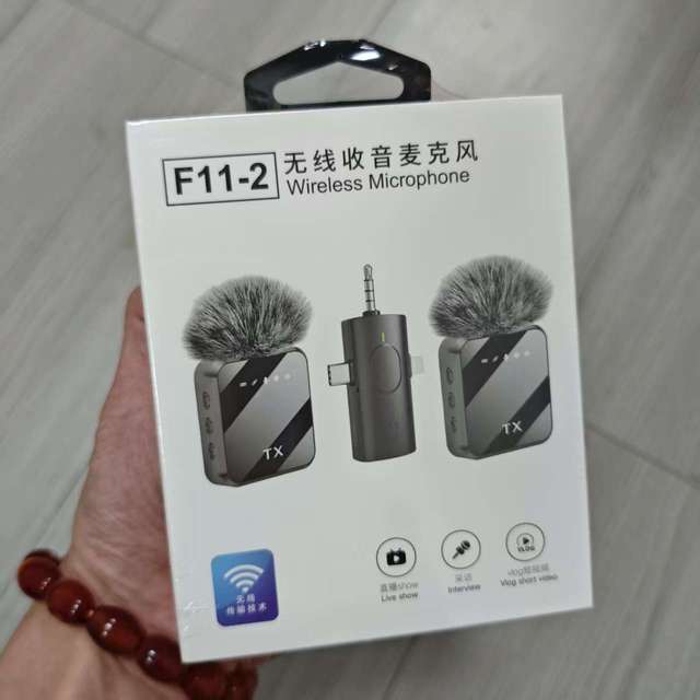 F11-2 Dual Channel Noise Cancelling Wireless Lavalier Microphone, Lapel Mic for Live Streaming Interview Mobile Recording