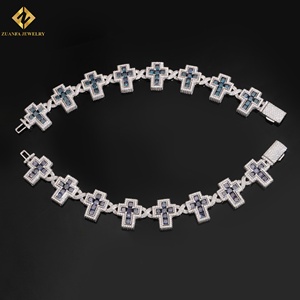 VVS Moissanite 925 <b>Silver</b> Vintage Cross <b>Cuff</b> <b>Bracelet</b> Luxury Cuban Link Colored Rhodium Plated Moissanite <b>Bracelet</b> - Product Image 1