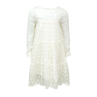 Vestido para Niña, Ropa Infantil, Blanco, con Bordado Floral 3D de Margaritas, Tul con Volantes en Capas, Manga Larga, Encaje de Crochet, Venta al Por Mayor