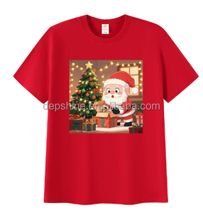 Heavyweight 210g Christmas <strong>T</strong>-<strong>Shirt</strong> Breathable Soft Pure Cotton Santa Claus Print Holiday Party Low MOQ Custom Cotton <strong>Xmas</strong> Tee - Product Image 1