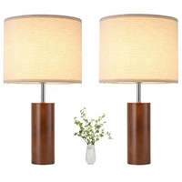 Lampes de table HUANXIN 23,5 pouces, style vintage, en bois de noyer, avec abat-jour en forme de tambour, lot de 2, pour salon, chambre à coucher, table d'appoint, table de chevet